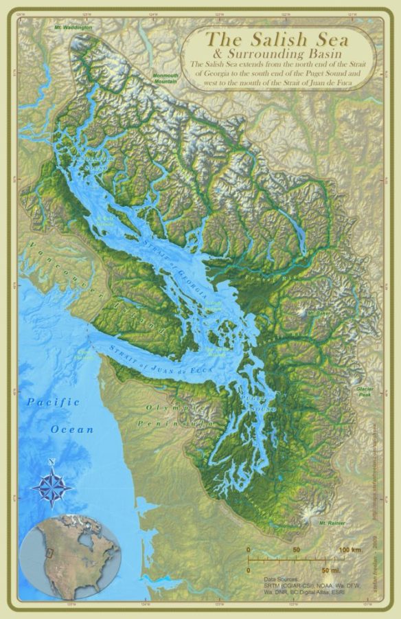 Map of the Salish Sea by Stefan Freelan, Salish Sea ecosystem